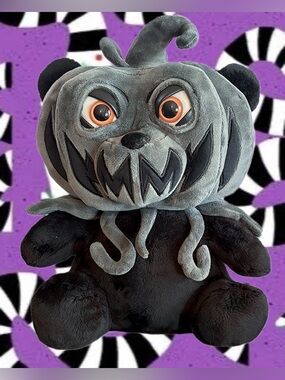 Killstar CHASM 12” Black & Gray Pumpkin Bear Halloween Plush